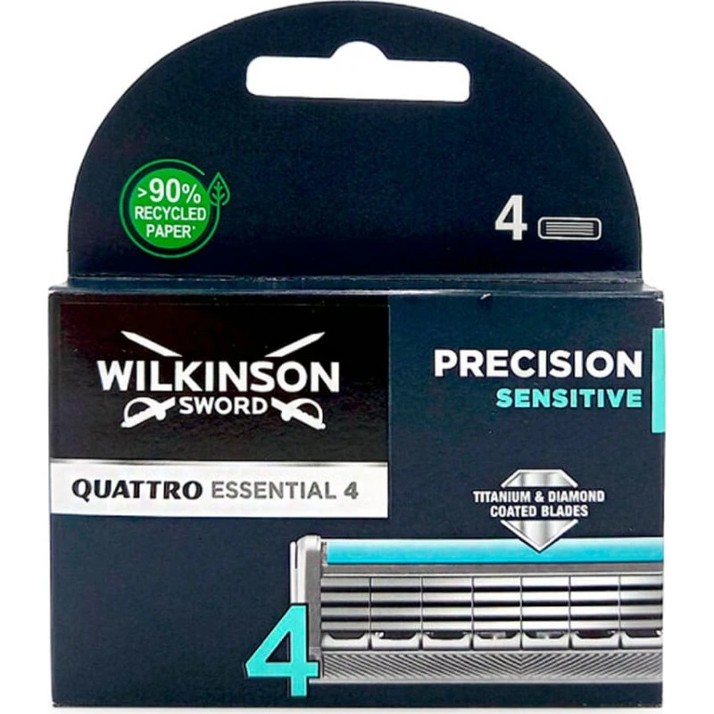 Wilkinson Sword Quattro Titanium Sensitive - 4 Teste di Ricambio