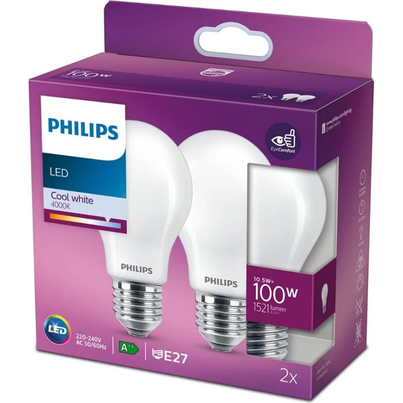 Philips Lampadine LED Goccia E27 10,5W 4000K 2Pz