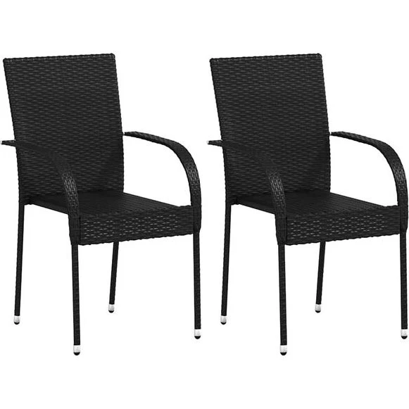 vidaXL Sedie Impilabili 2 pz Polyrattan Nere