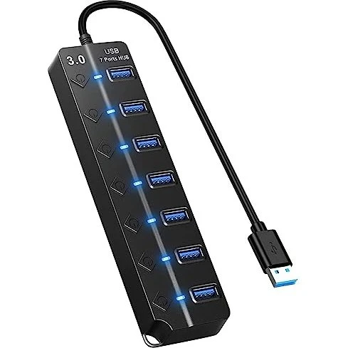 HORJOR Hub USB 3.0 7 Porte con Interruttori Individuali