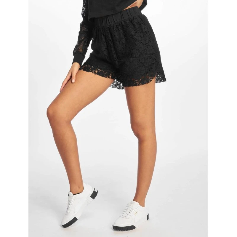 Urban Classics Pantaloncini Elasticizzati da Donna in Pizzo Neri