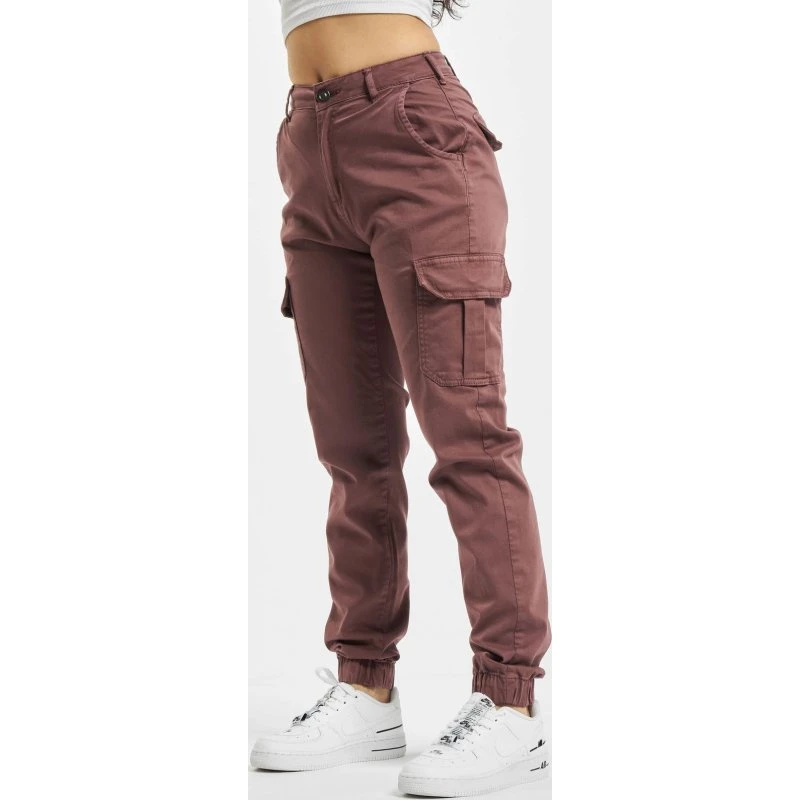 Urban Classics Jeans Cargo da Donna in Cotone - Rosso Bordeaux