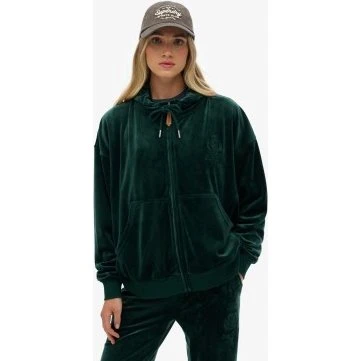 Superdry Felpa con cappuccio e zip in velluto Country Club Verde XL