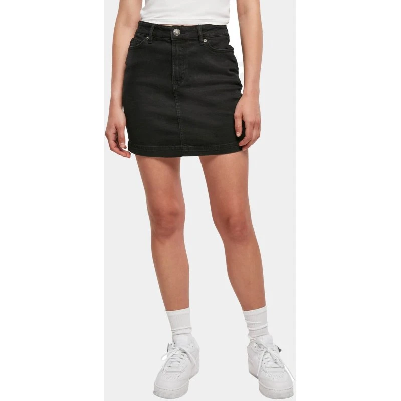 Minigonna Urban Classics in Denim Stretch con Cintura Alta - Nero