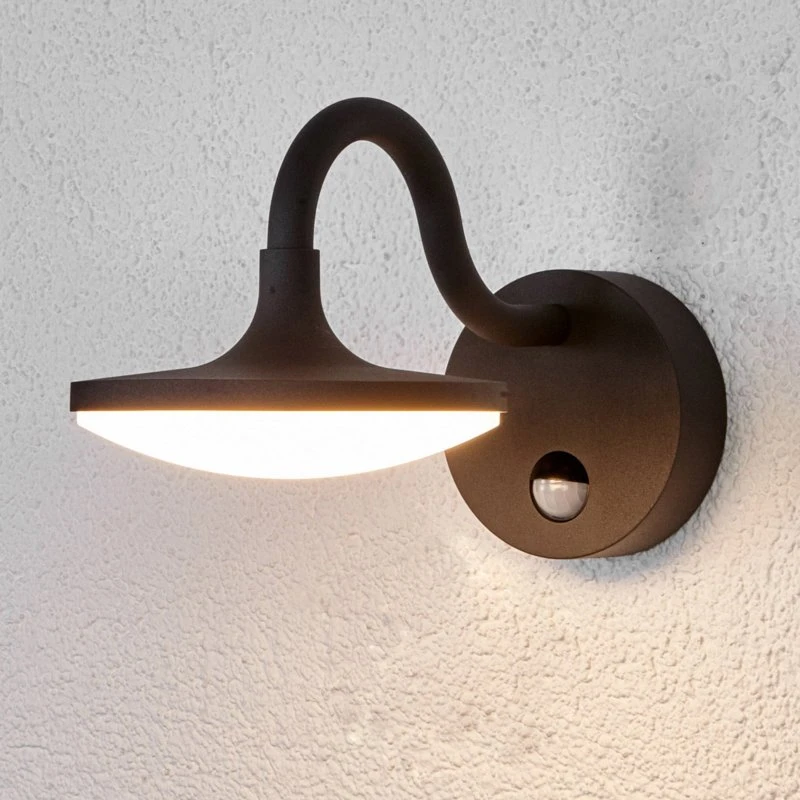 Lucande Applique da Parete Esterna Finny Grigio Scuro - LED con Sensore