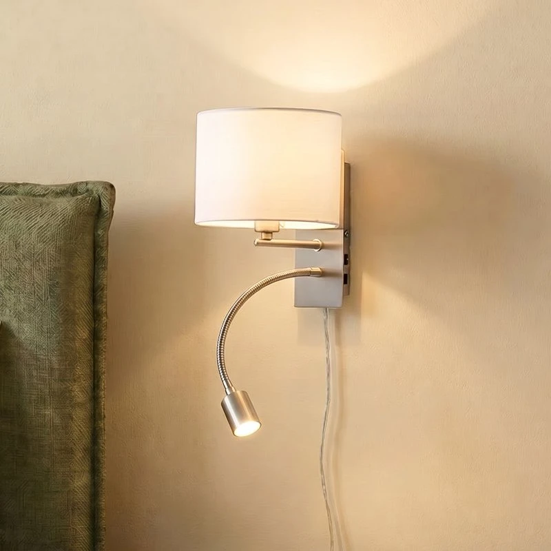 Lindby Applique Florens, Nichel e Tessuto Bianco, con LED da Lettura