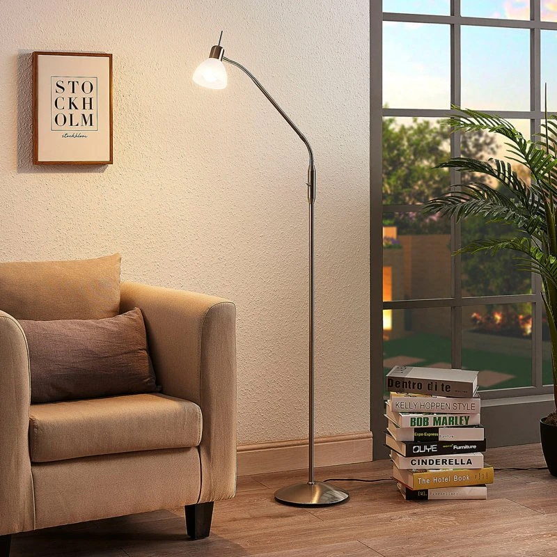 Lindby Gwendolin Lampada da Terra in Nickel con Paralume in Vetro