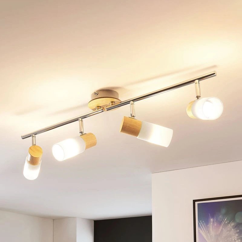 Lindby Christoph Plafoniera in Legno e Bianco, 4 Luci