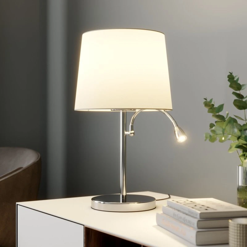 Lampada da Tavolo Benjiro Lindby - Bianco/Cromato con Braccio LED