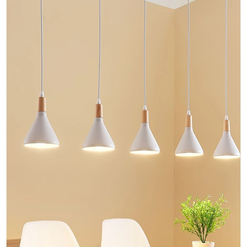 Lindby Lampada a Sospensione Arina Bianco e Quercia - 5 Luci