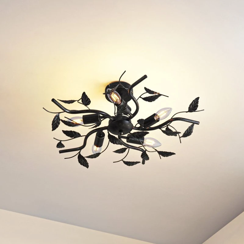 Plafoniera Lindby Yos Nero-Oro, 5 Luci, 58 cm