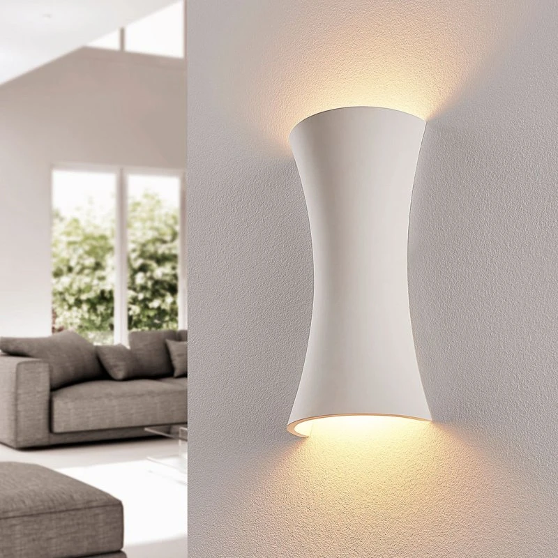 Lindby Applique Edon Bianca in Gesso - Luce Concava 30 cm