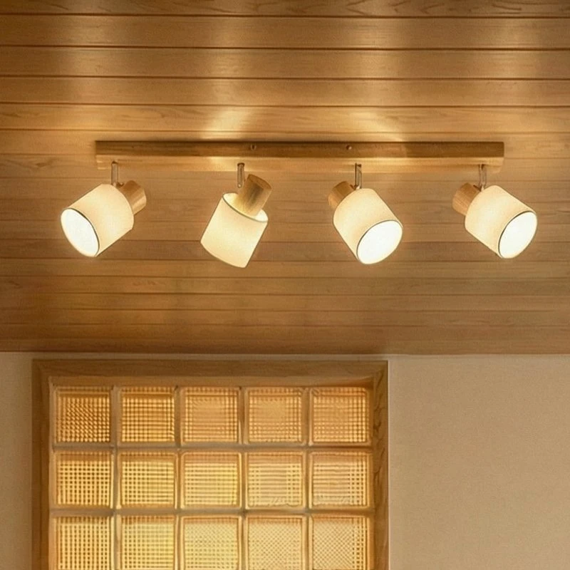 Lindby Wanessa Plafoniera in Legno e Bianco a 4 Luci