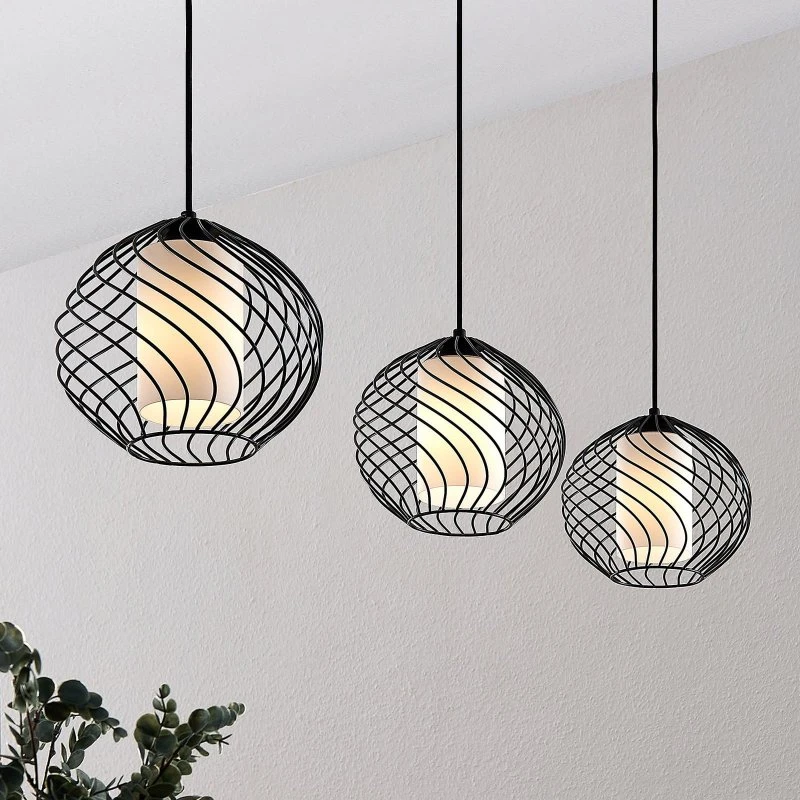 Lindby Lampada a Sospensione Cedrice Nero/Bianco - Design a Gabbia