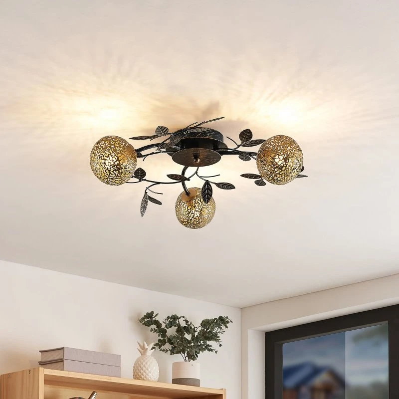 Lucande Plafoniera Evory Oro e Nero - 3 Luci G9