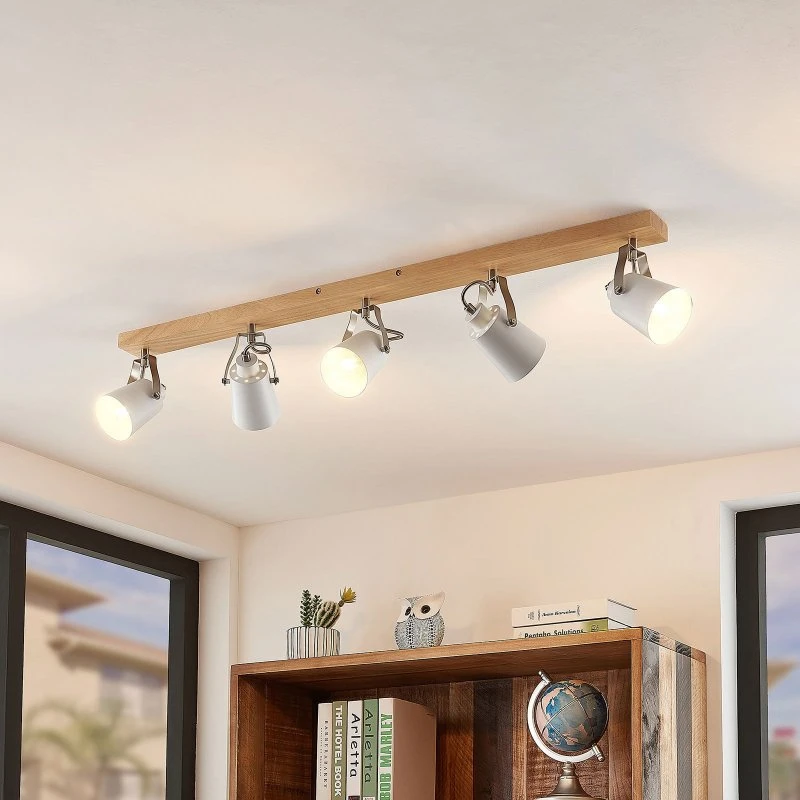 Lindby Blana Plafoniera 5 Luci Bianco/Legno