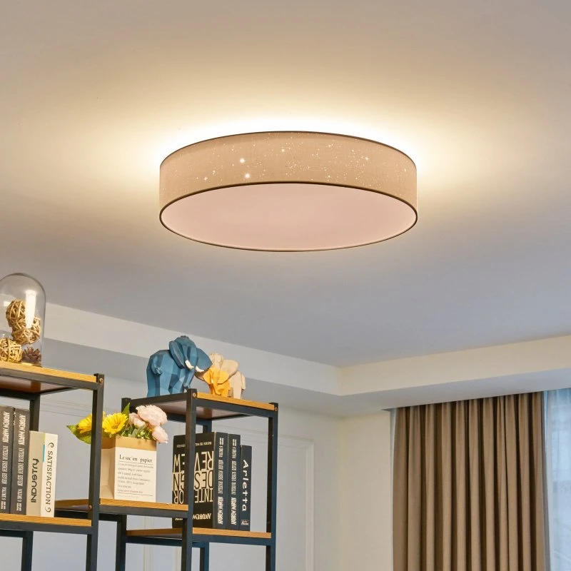 Lindby Plafoniera LED Ellamina Ø 60 cm, Bianco, Tessuto