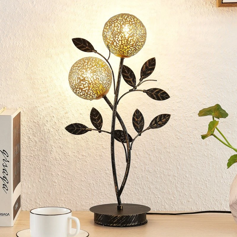 Lampada da Tavolo Lucande Evory Oro e Nero - 2 Luci G9