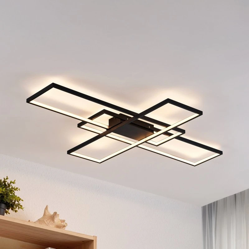 Lindby Tetson Plafoniera LED Nera Moderna