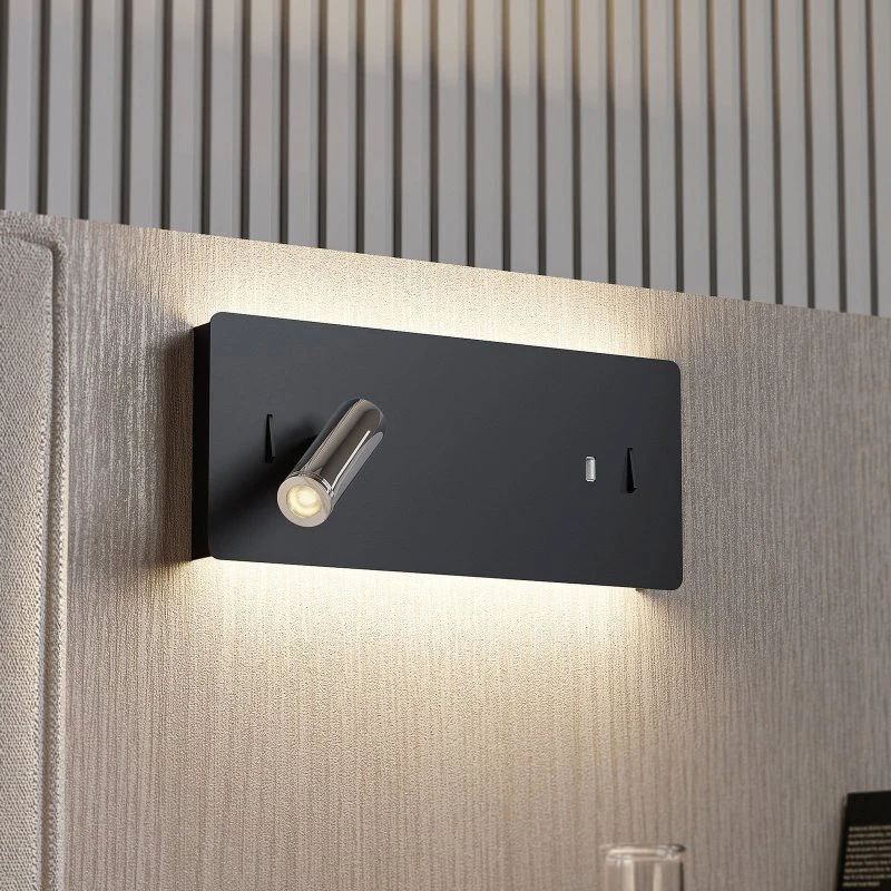 Lucande Kimo Applique a Parete LED Quadrata con USB - Nero