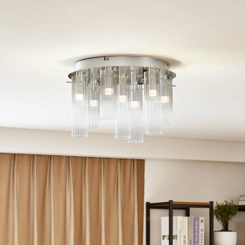 Lucande Plafoniera LED Korvitha - 7 Luci, Vetro Grigio e Argento