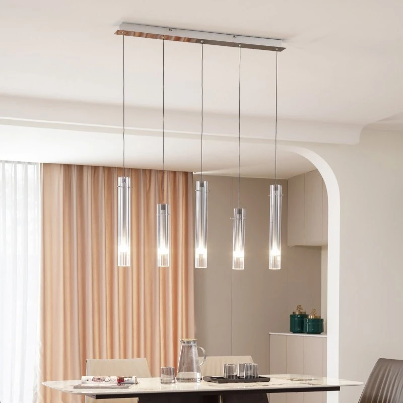Lucande Plafoniera LED Korvitha, 5 Luci, Grigio e Vetro