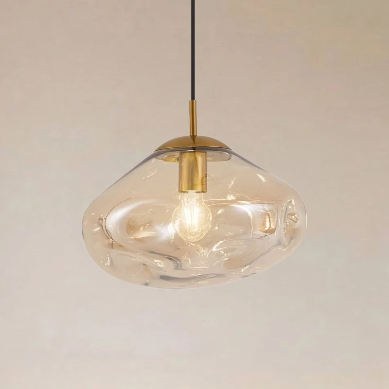 Lindby Lampada a Sospensione Lelia, Vetro Ambra e Ottone, Ø 35 cm