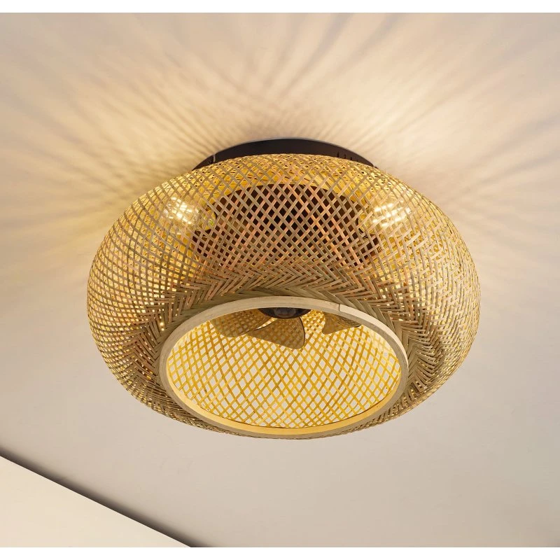 Lucande Ventilatore da Soffitto Cordie con Luce, Bambù e Metallo, Ø 53 cm