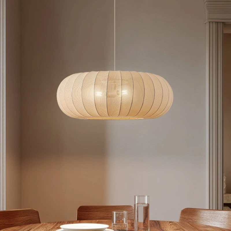 Lampada a sospensione Lindby Helin, Ø 70 cm, tessuto beige, 3 x E27