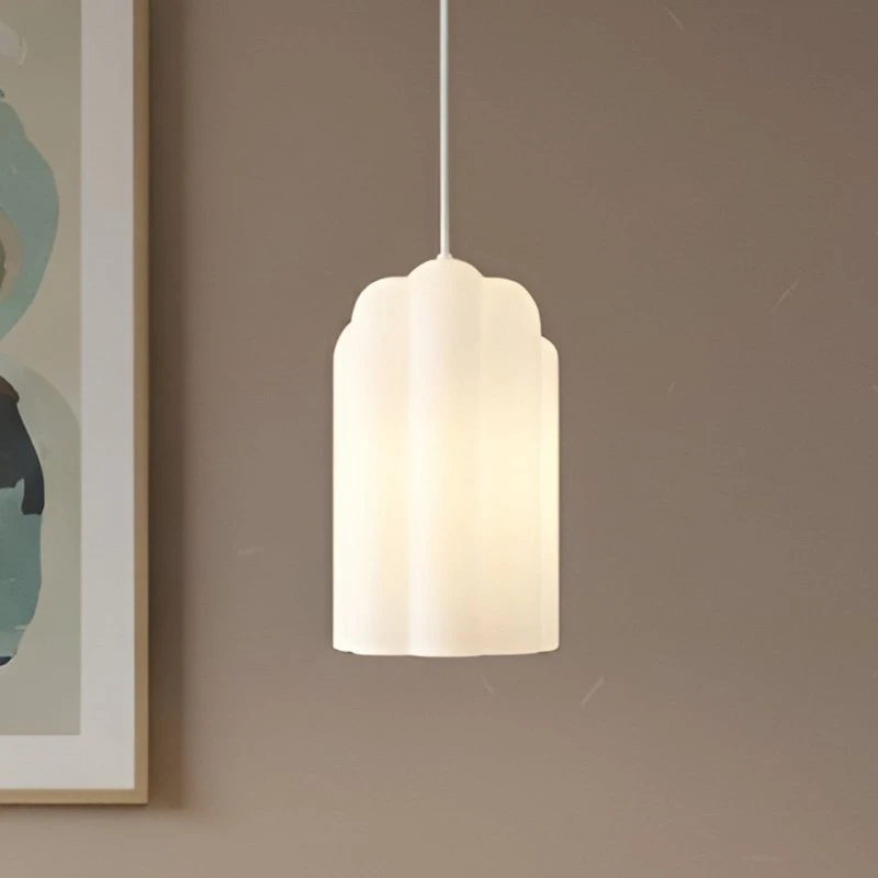 Lucande Lampada a sospensione Lunja, vetro bianco, E27