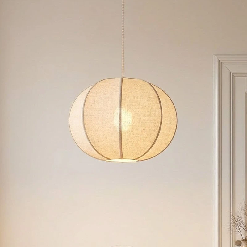 Lampada a sospensione Lindby Elfie, lino beige, Ø 47 cm