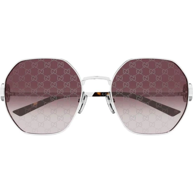 Gucci GG2046S Occhiali da Sole Donna Argento e Rosso Geometrici
