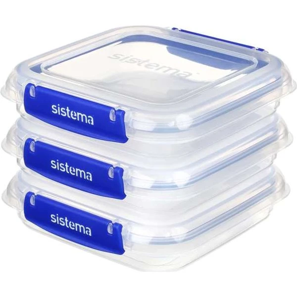 Sistema Klip It Plus - Contenitori Quadrati 3-Pacchi - 520ml - Blu
