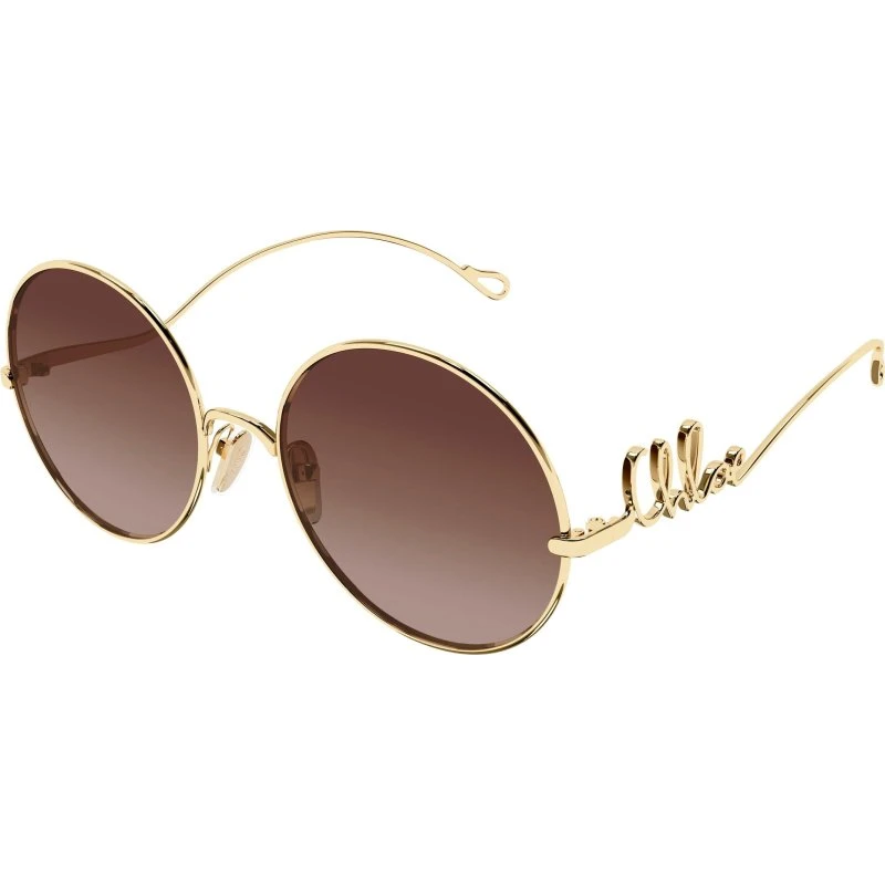 Chloé CH0372S Occhiali da Sole Rotondi in Metallo Oro e Marrone