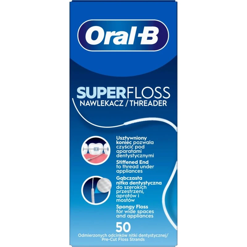 Oral-B Super Floss Filo Interdentale per Apparecchi e Ponti, 50 pezzi