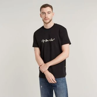 G-Star T-shirt G-Script Nera con Scritta G - Cotone
