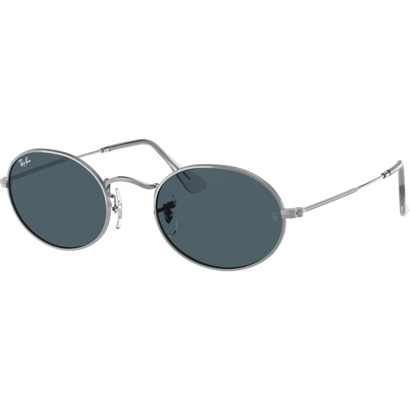 Ray-Ban RB3547 OVAL Occhiali da Sole Metallo Argento e Lenti Blu