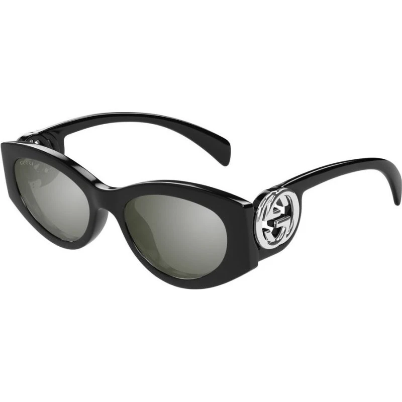 Gucci GG1691S Occhiali da Sole Donna Ovali Nero Argento 54mm