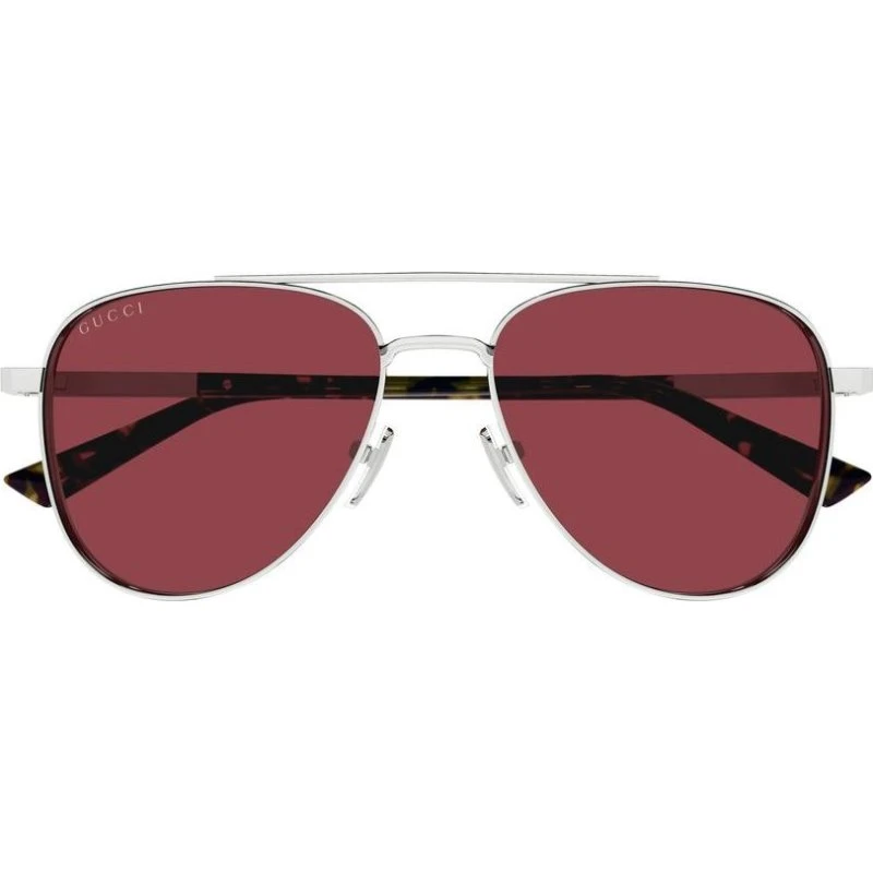 Gucci GG1962S Occhiali da Sole Uomo Argento Rosso Pilot 56mm