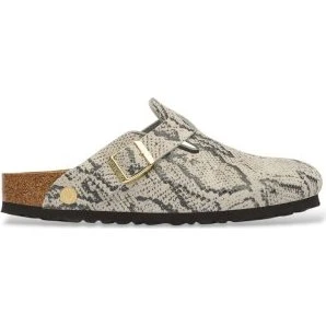 Birkenstock Boston Sabot in Camoscio con Stampa Serpente Beige