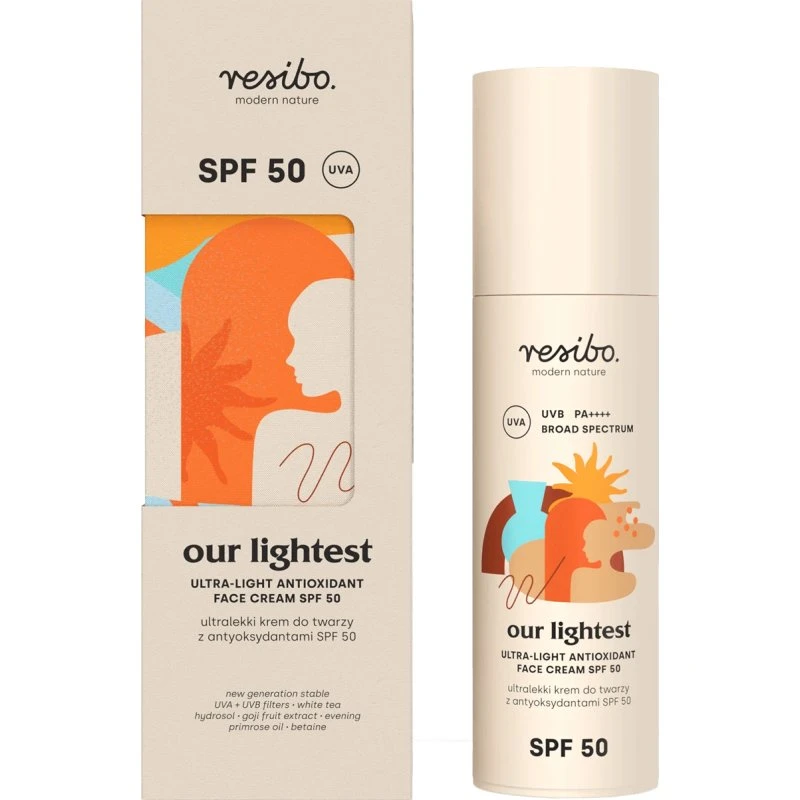 Resibo Our Lightest Crema Viso SPF 50 con Antiossidanti, 50 ml