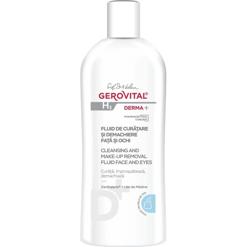 Gerovital H3 Derma+ Fluido Detergente e Struccante Viso e Occhi, 200 ml