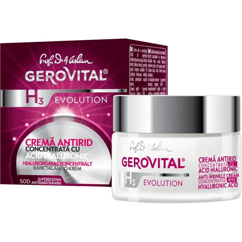 Farmec Gerovital H3 Evolution Crema Antirughe con 3% Acido Ialuronico, 50 ml