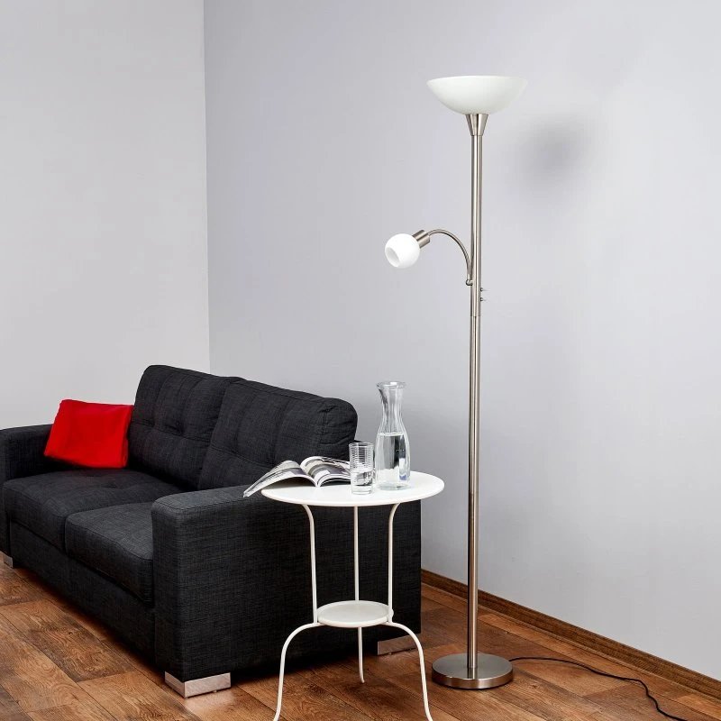 Lampada da terra Lindby Elaina, Nichel e Bianco, 180 cm