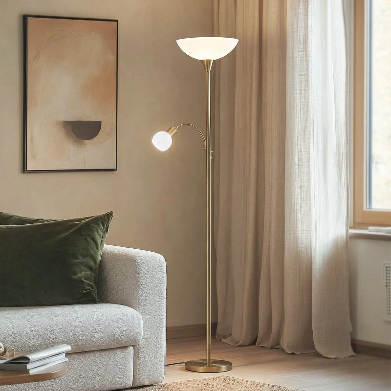 Lampada da terra Lindby Elaina Ottone e Bianco, 183 cm