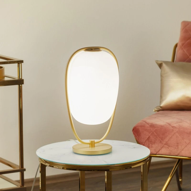 KDLN Lampada da Tavolo Lannà in Ottone e Vetro Opalino