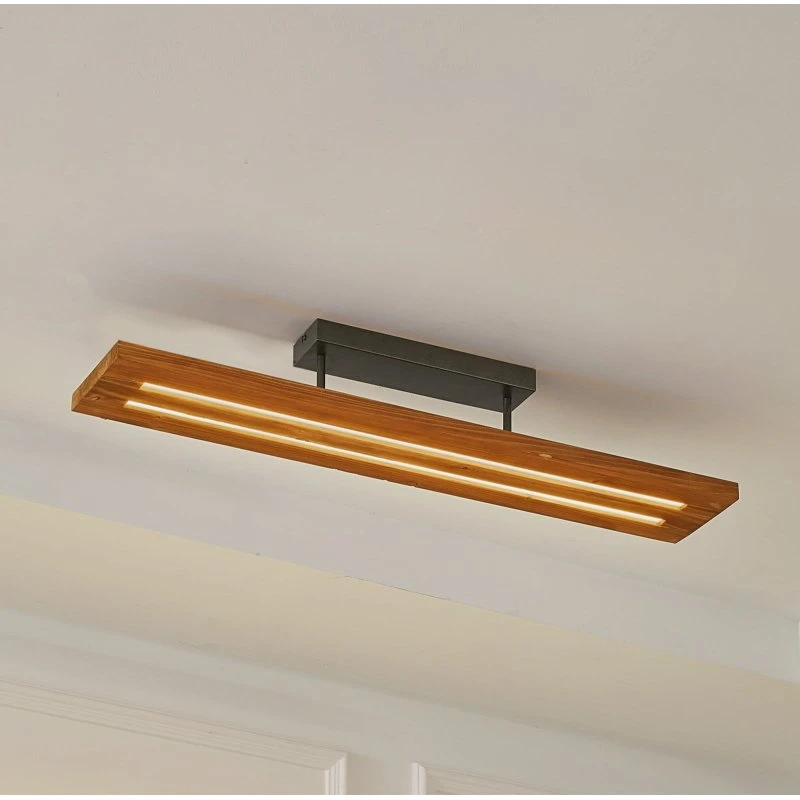 Lindby Plafoniera Nesaja LED Legno e Nero Dimmerabile