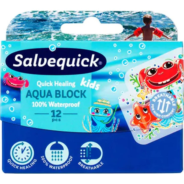 Salvequick AquaBlock Kids - Cerotti Impermeabili per Bambini, 12 pz.