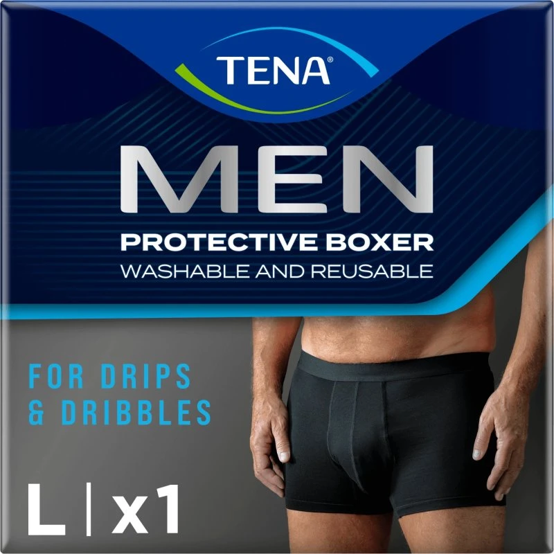 Tena Men Boxer Protettivi Riutilizzabili Assorbenti, Taglia L, Nero