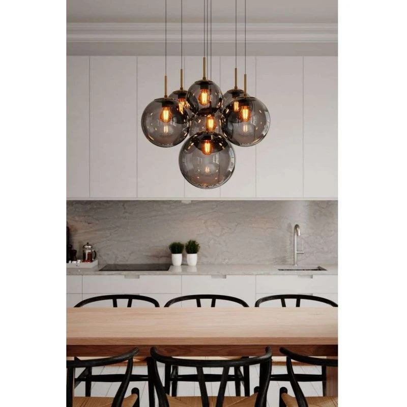 Rydéns Lampada a sospensione Laura, 7 luci, Ø 54 cm, grigio fumo